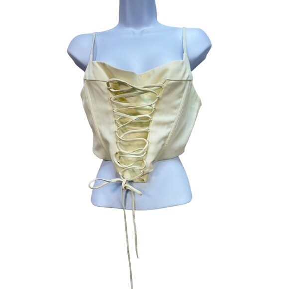 Finesse Womens Malia Ivory Lace Up Corset Top Size M Ivory Sleeveless Sexy Chic - Picture 2 of 13